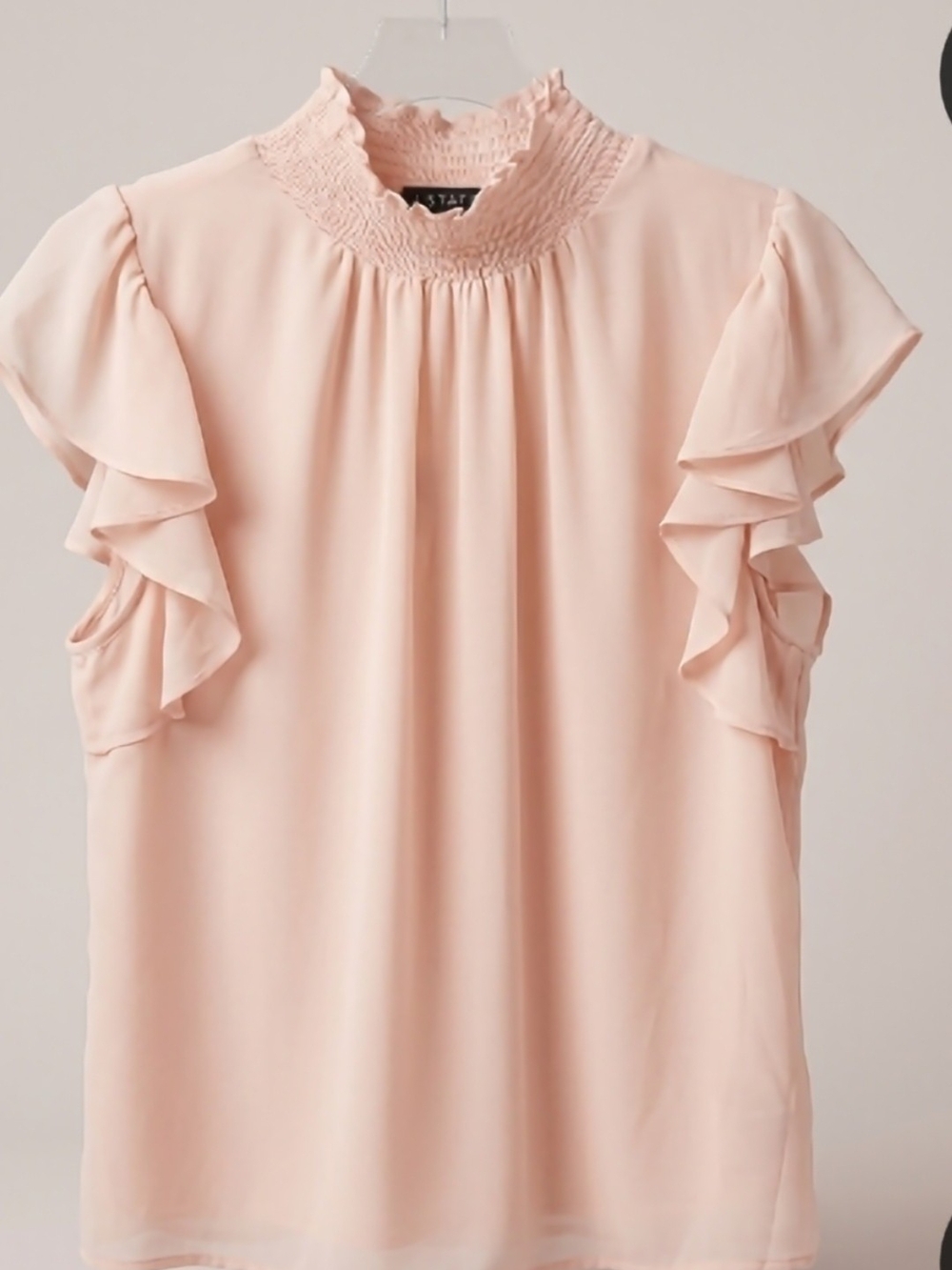 1. State Blush Pink Smocked Neck Ruffle Sleeve Top